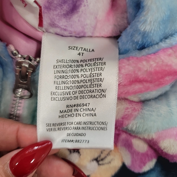 ♥️5 For $25DISNEY MINNIE MOUSE Cozy zip up jacket with hood and pockets size 4T - Picture 8 of 14